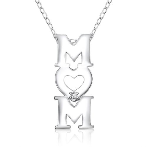 Sterling Silver Vertical 'MOM' Necklace w/Diamond accent